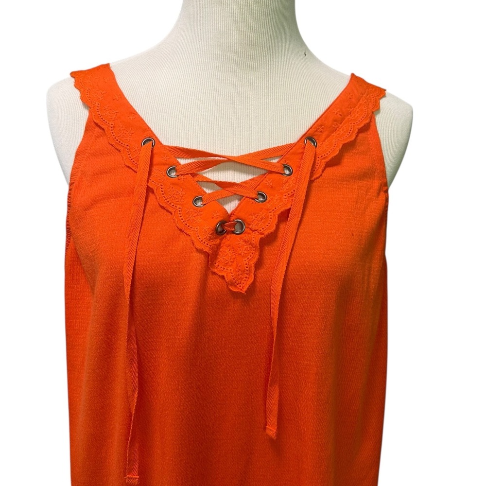 Cato Lace-Up Tank Top Sleeveless Casual Summer Blouse Orange Size L - Picture 2 of 11